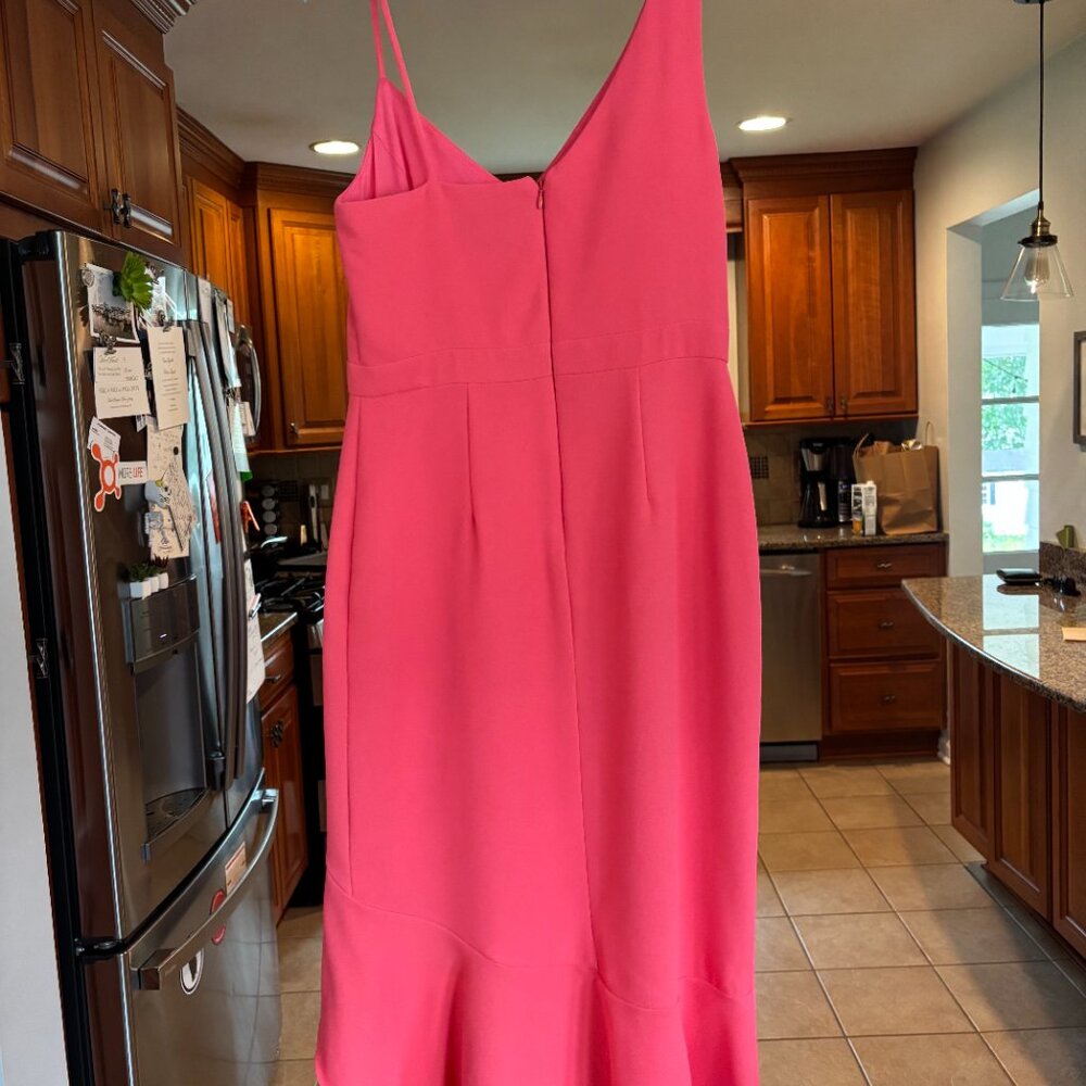Xscape Midi Coral Pink Asymmetric Strap dress - Picture 3 of 6